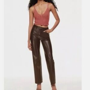 Aritzia Wilfred Brown faux leather Straight Leg Pants size 0